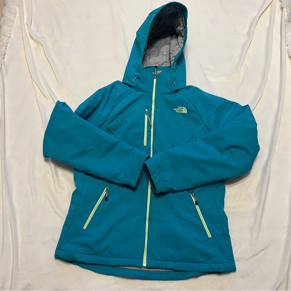 The North Face Dark Teal & Lime Ski Jacket w/ Hood (Large)